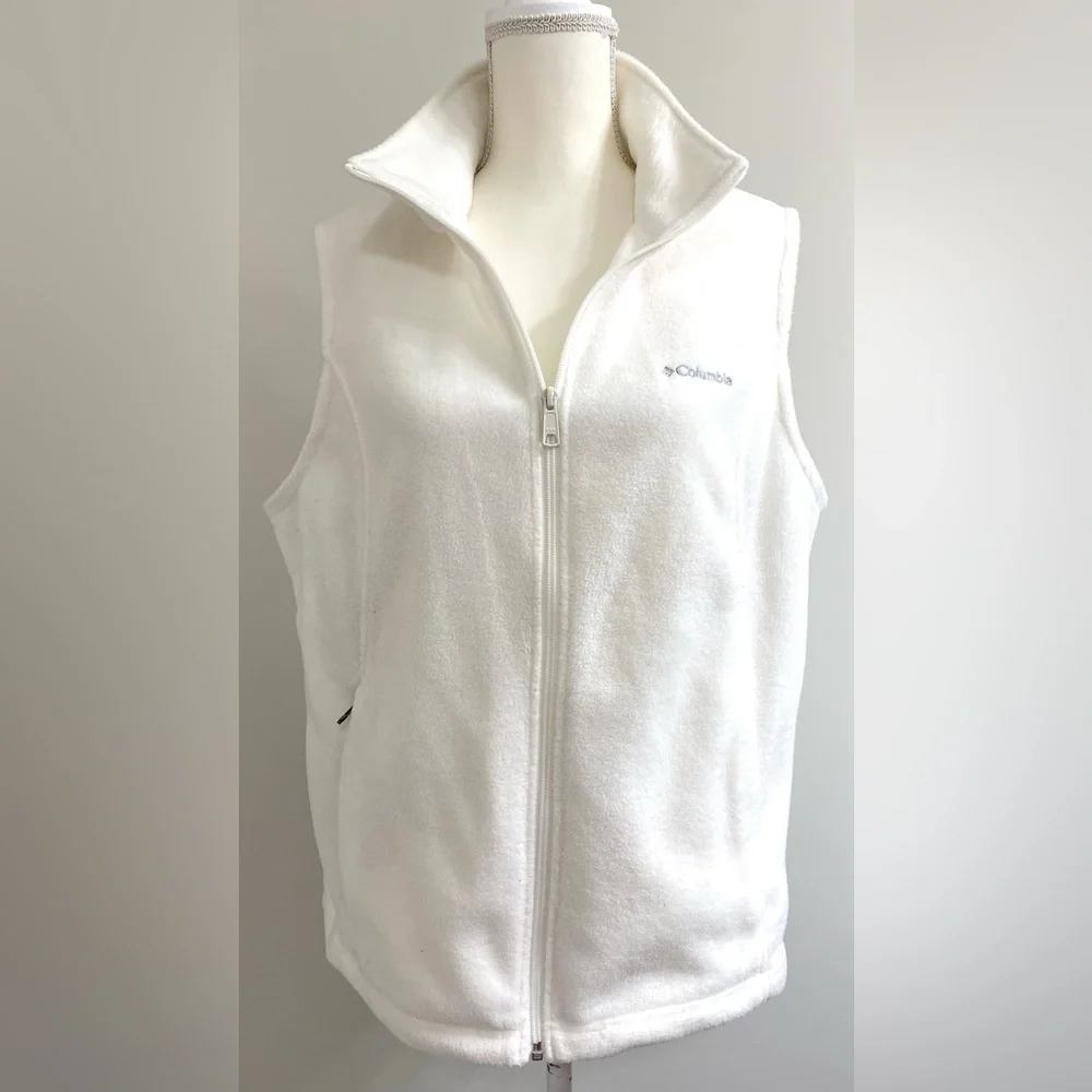 Columbia Womens XL Solid Cream Fleece Sleeveless Zip-Front Vest Classic Warm - Picture 2 of 13